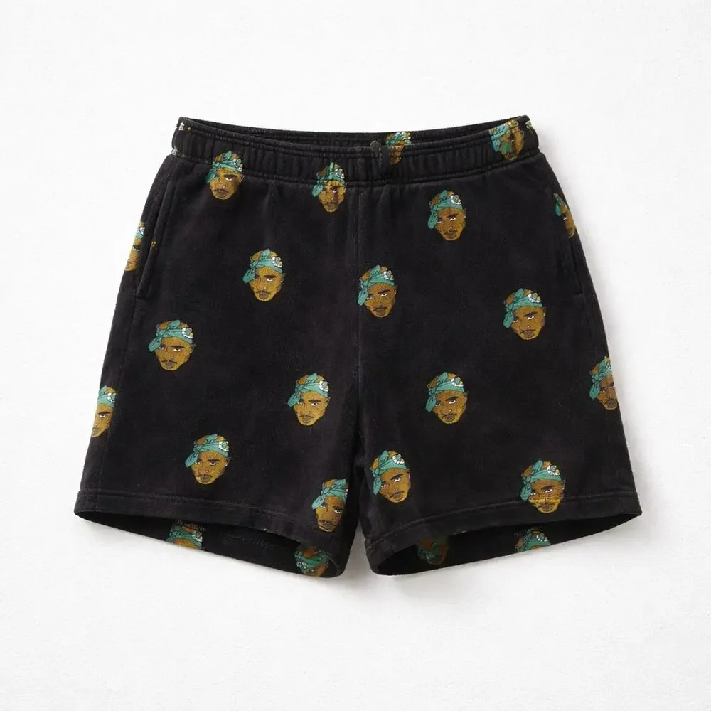 CROSS COLOURS TUPAC SHAKUR Men's Black Sweat-shorts with Tupac Faces Printed M